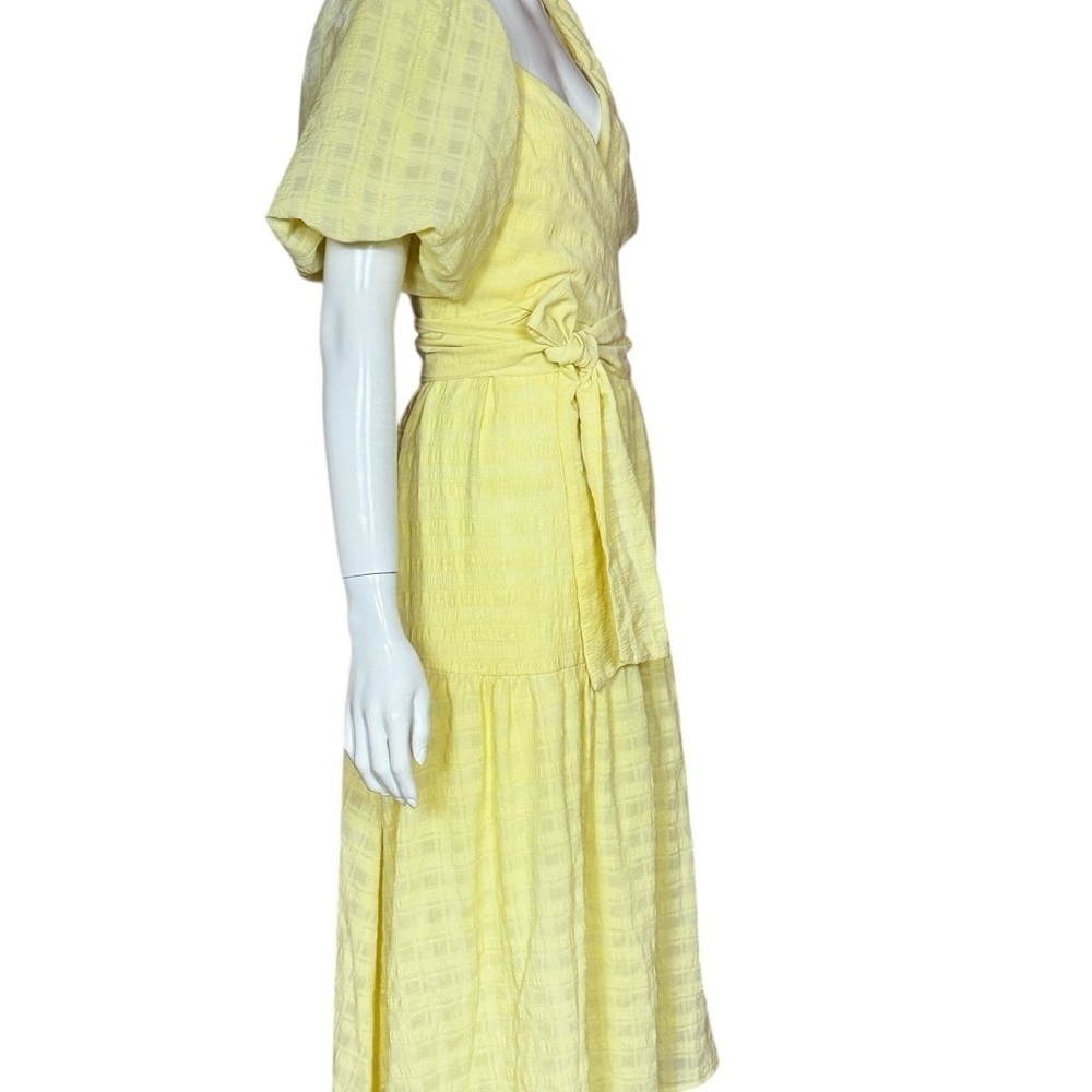 Astr Romano Bohemian Yellow Midi Dress with Puff Sleeves Size Large - Picture 7 of 15